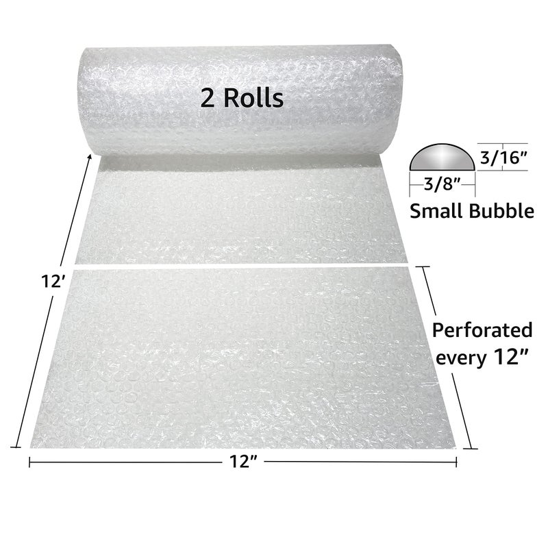 uBoxes Bubble Roll 12" Wide x 24 ft Small Wrap 3/16" Perf Every 12" - Image 2